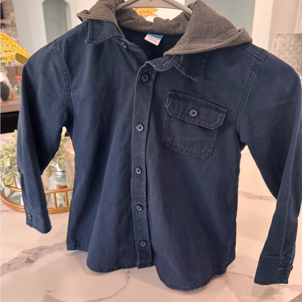 Navy Blue Hooded Bottom Down Shirt - Boys 5T